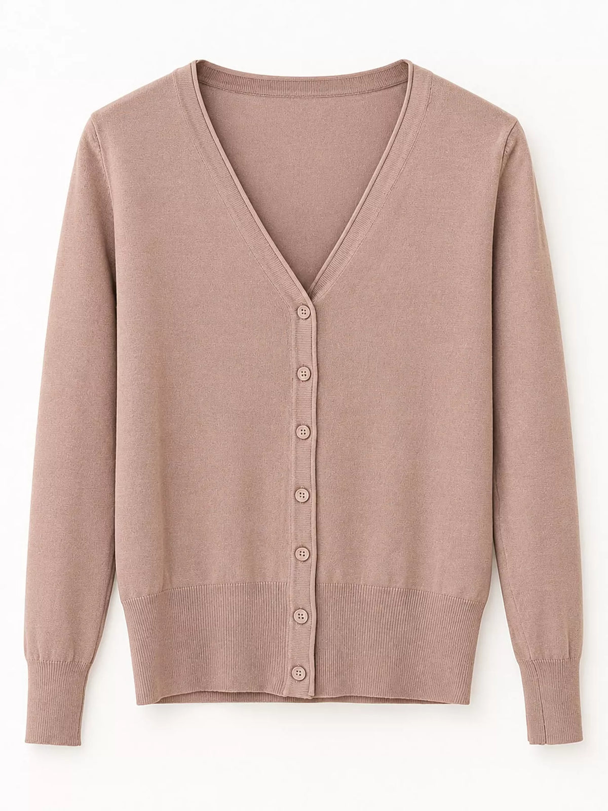 Classic V-Neck Button-Down Knit Cardigan - Camel - View 57