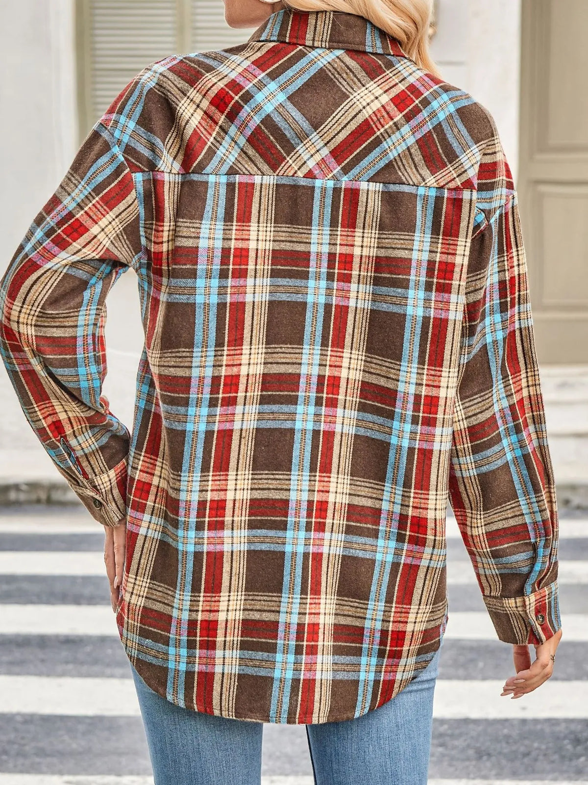 Plaid Button Up Long Sleeve Shirt - Caramel - View 2