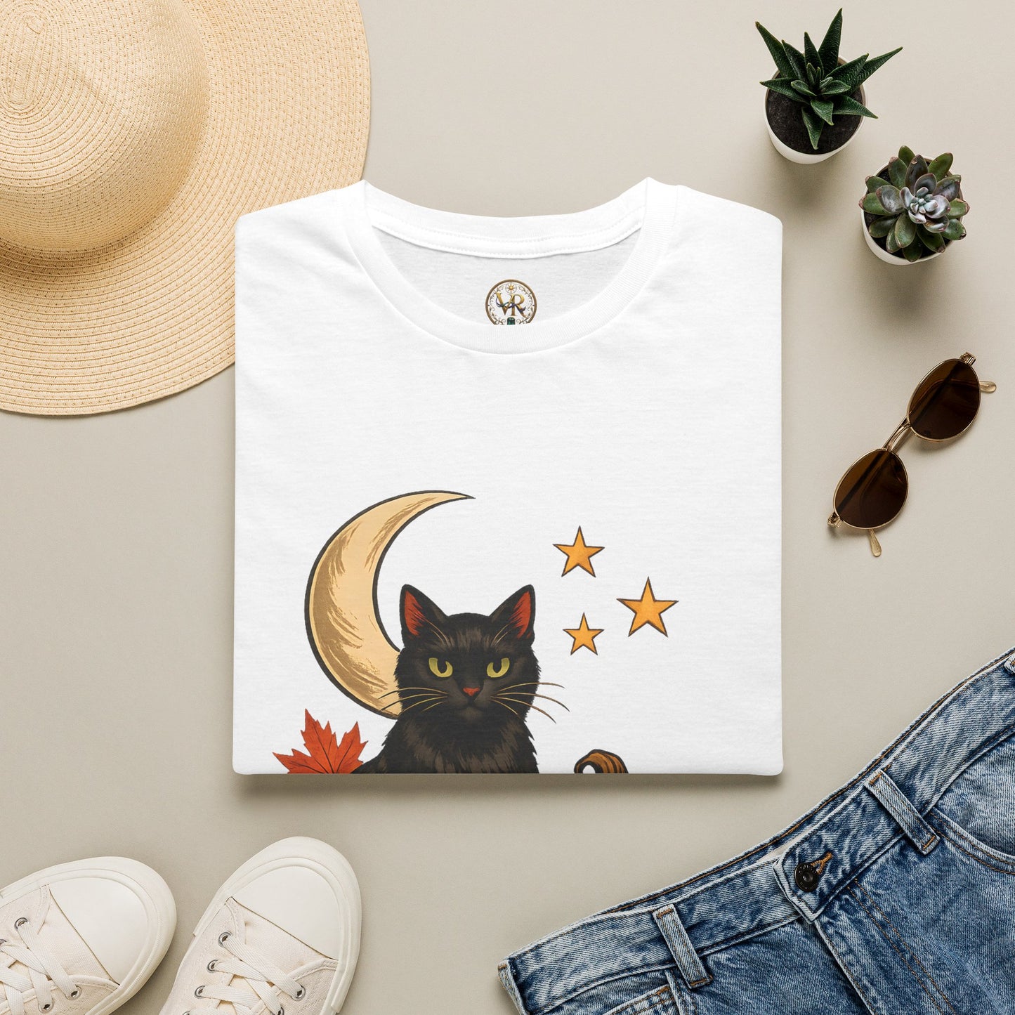 Black Cat Halloween Tee - White - product view 2 - White