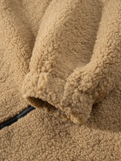 Drop Shoulder Collar Long Sleeve Fleece Regular Fit Jacket - Camel - View 9