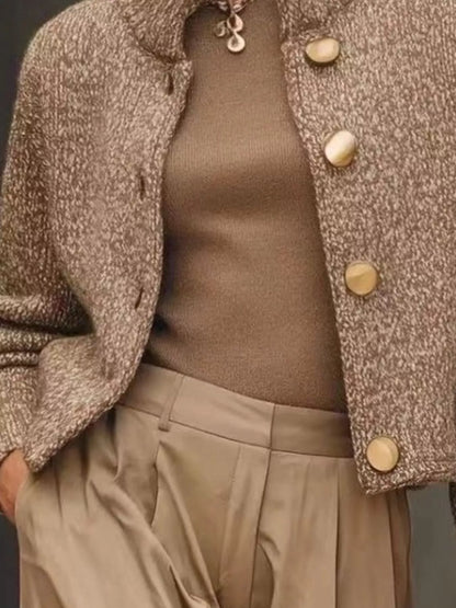 Full Size Button-Down Long Sleeve Cardigan Plus Size - Camel - View 3
