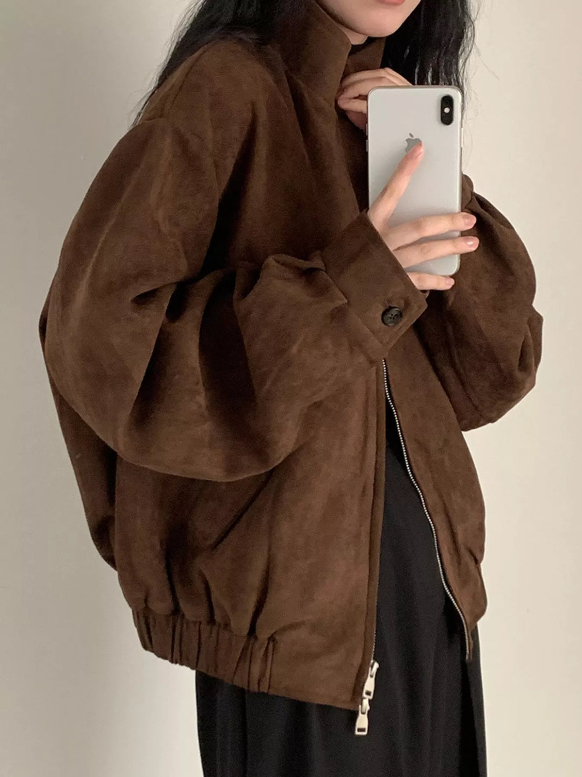 Stand Collar Zip Up Jacket - Brown-915 Original Quality With Lining - View 1