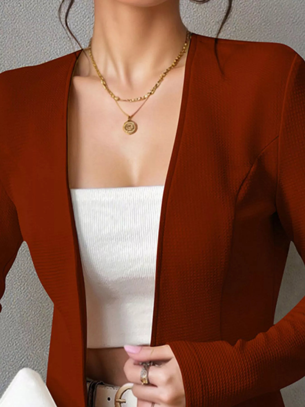 One Button Long Sleeve Blazer - Rust - View 6