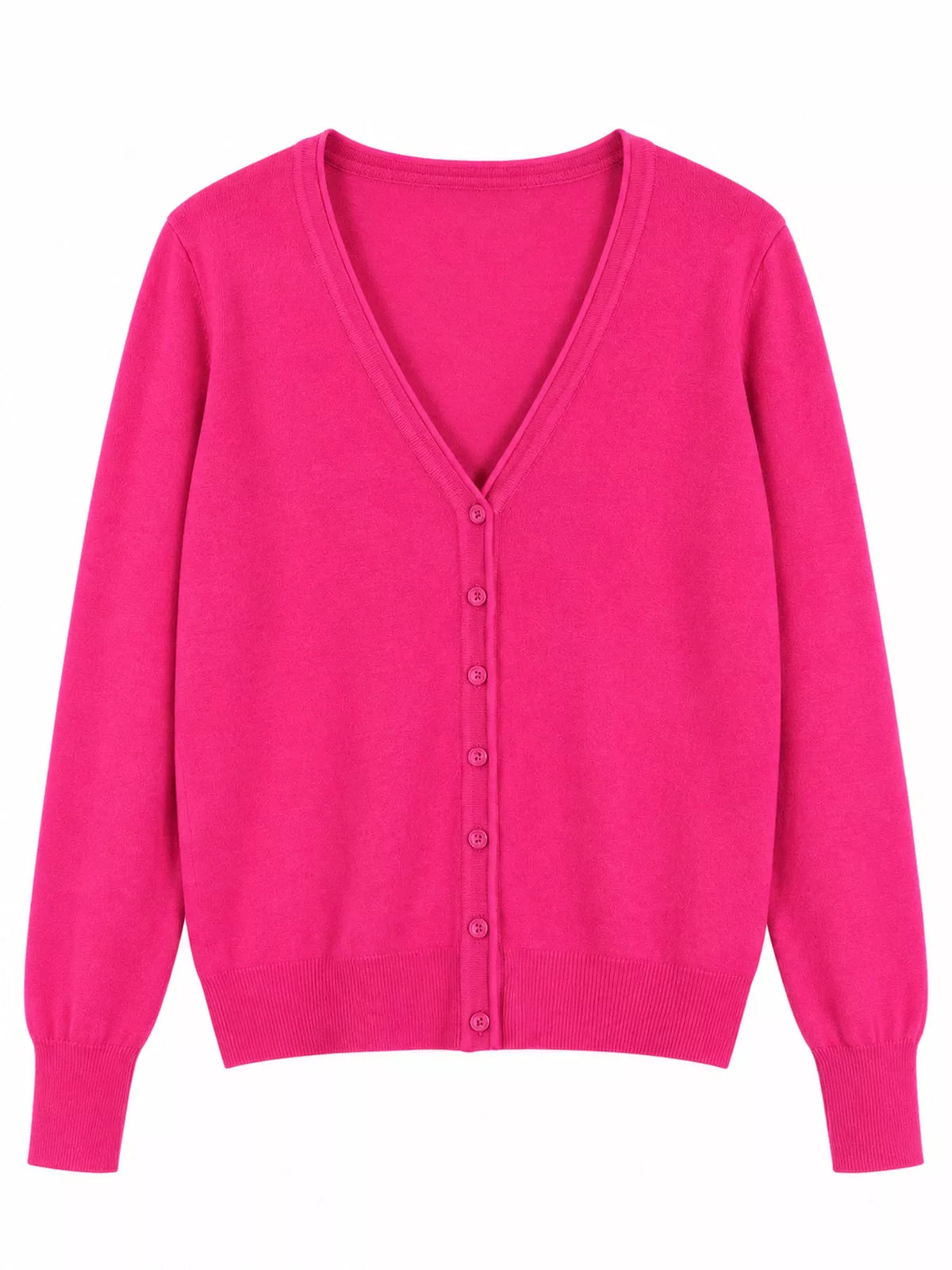 Classic V-Neck Button-Down Knit Cardigan - Fuchsia - View 81