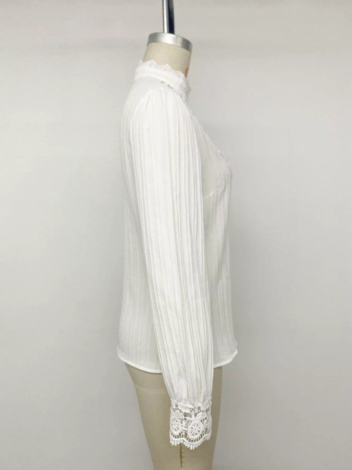 Lace Detail Long Sleeve Shirt - White - View 12