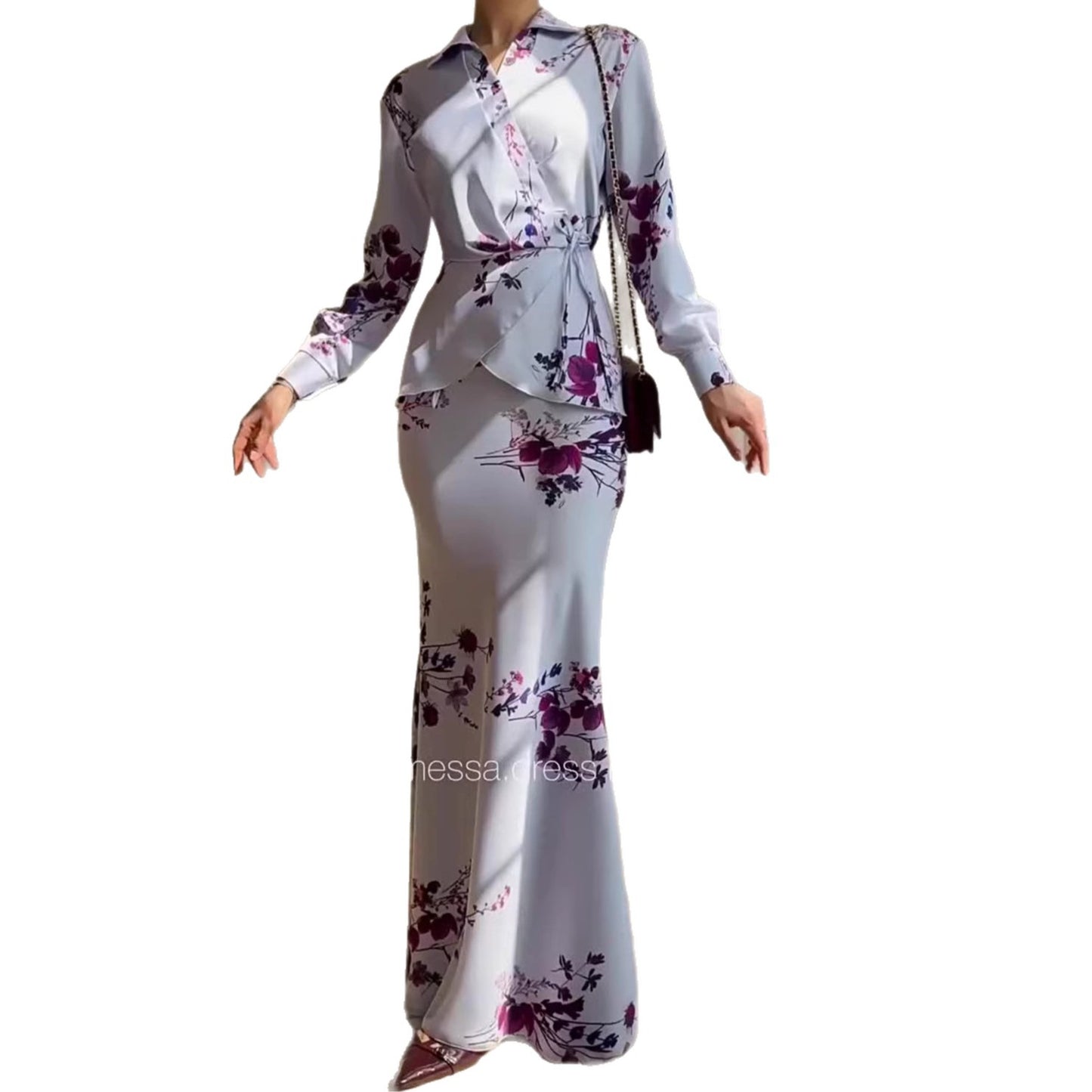 Zipper Long Sleeve CasualWomen's Pants Set Elegant Loose Fit, Light Blue