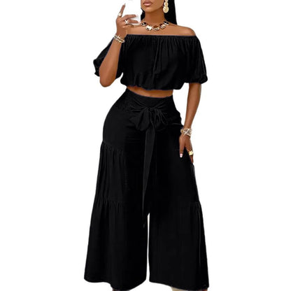 Women's Wide-Leg Trousers, Office High-Waist Solid Color Flare Tapered Pants with Belt, Casual Suit