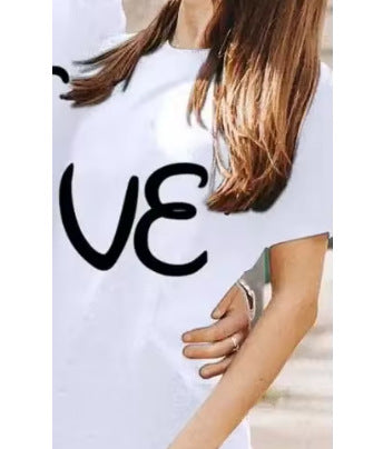 I LOVE ME Patchwork Pattern Printed Loose Fit Couple Short Sleeve Shirt for Women and Men T-Shirt