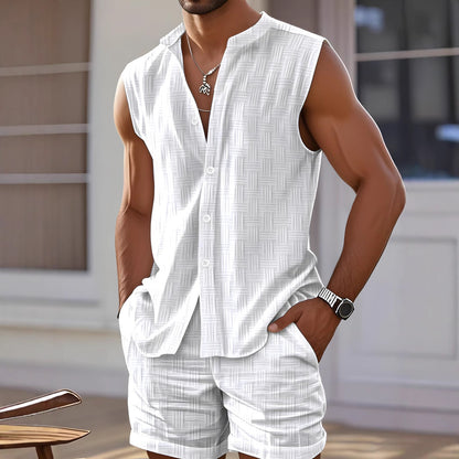 Tank top shirt casual loose sleeveless shorts beach set