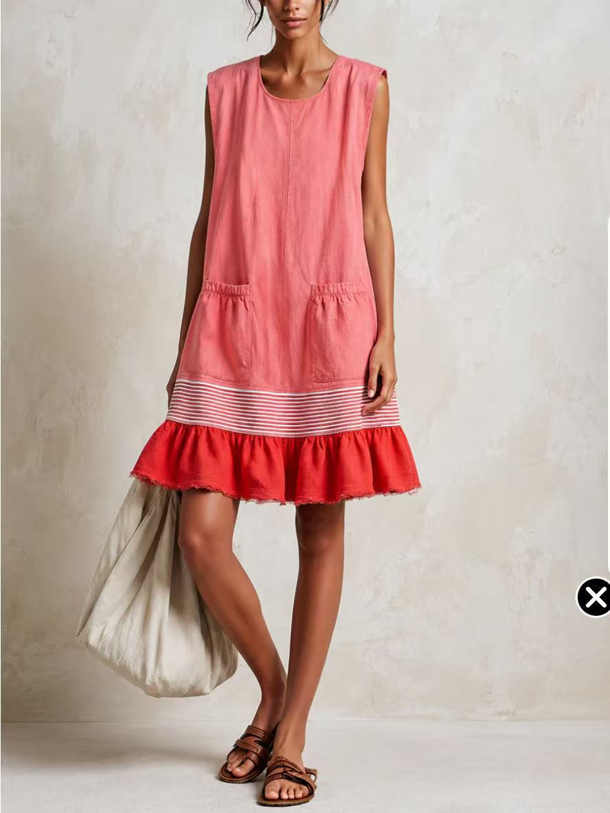 Elegant U-Neck Fitted Ruffle Dress for Women Long Dress with Vacation Vibes