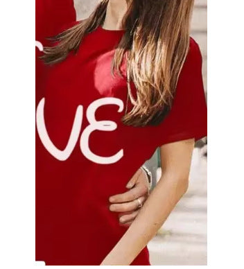 I LOVE ME Patchwork Pattern Printed Loose Fit Couple Short Sleeve Shirt for Women and Men T-Shirt