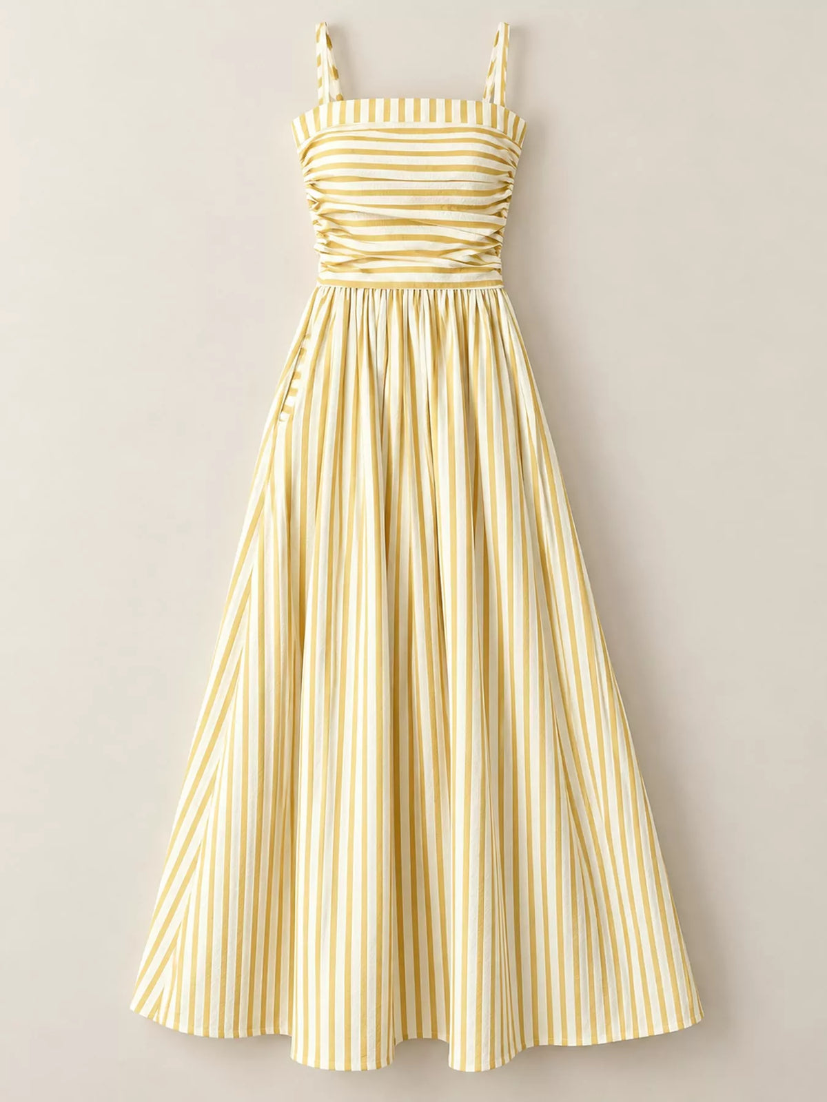 Striped Spaghetti Strap A-Line Maxi Dress - Yellow - View 14