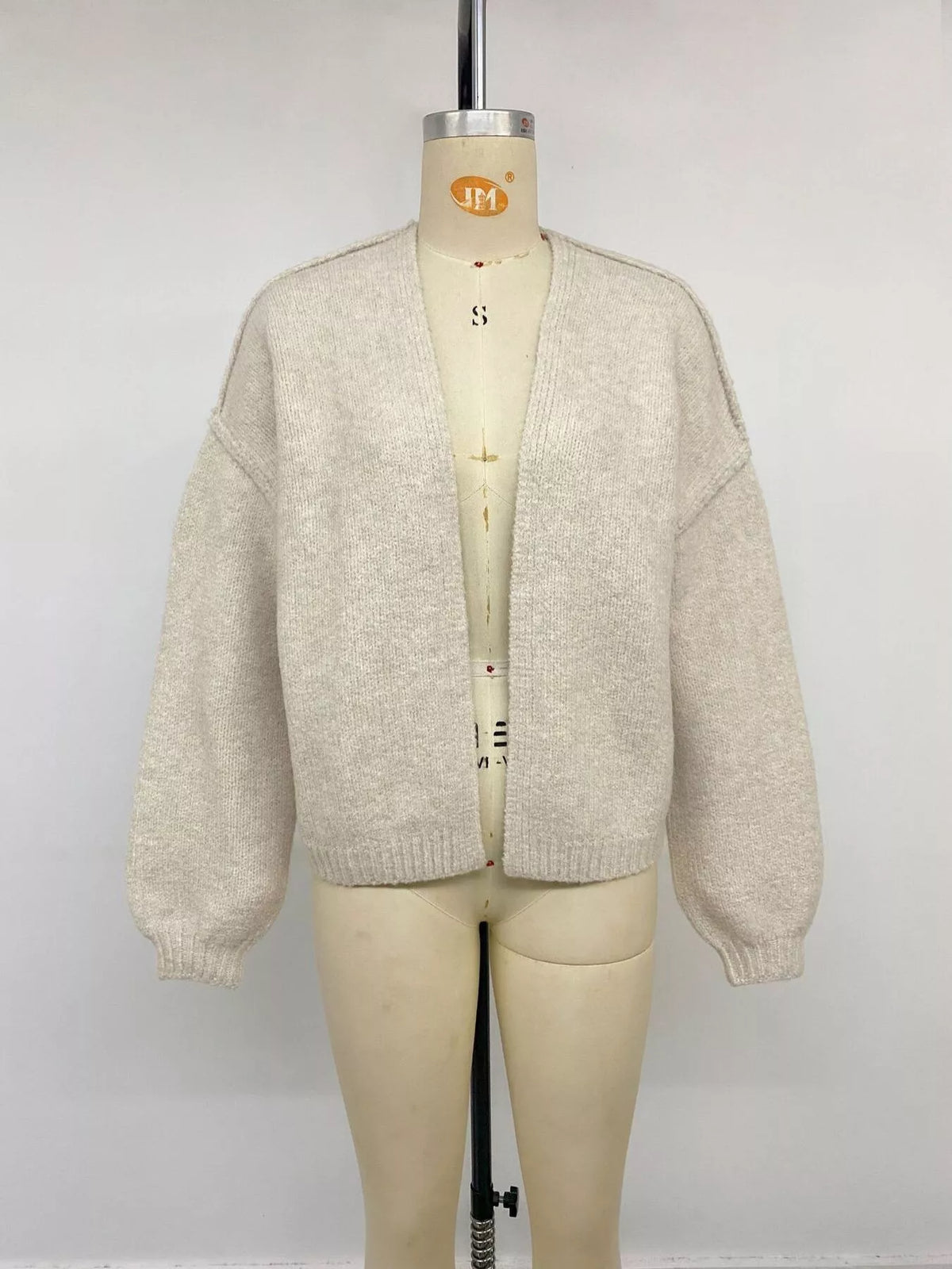 Open Front Dropped Shoulder Cardigan - Beige - View 11