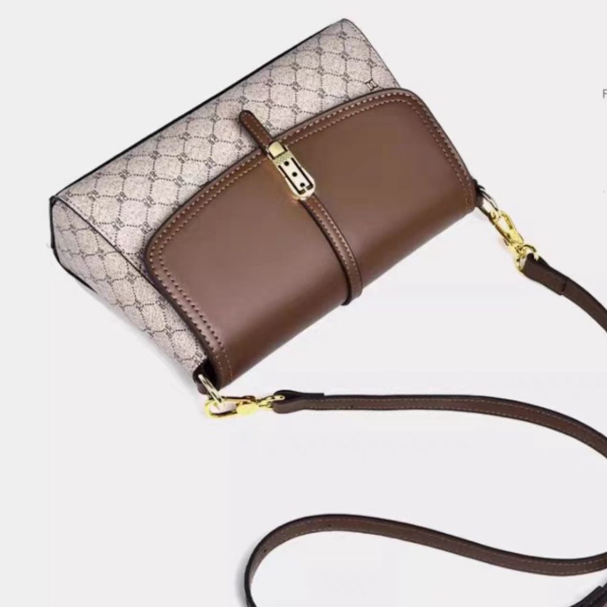Adjustable Strap Flap Crossbody Bag - Brown - View 3
