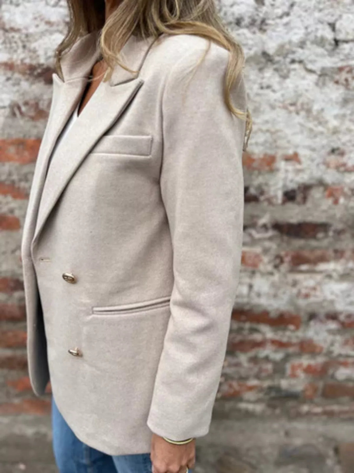Full Size Double Breasted Long Sleeve Blazer Plus Size - Apricot - View 2
