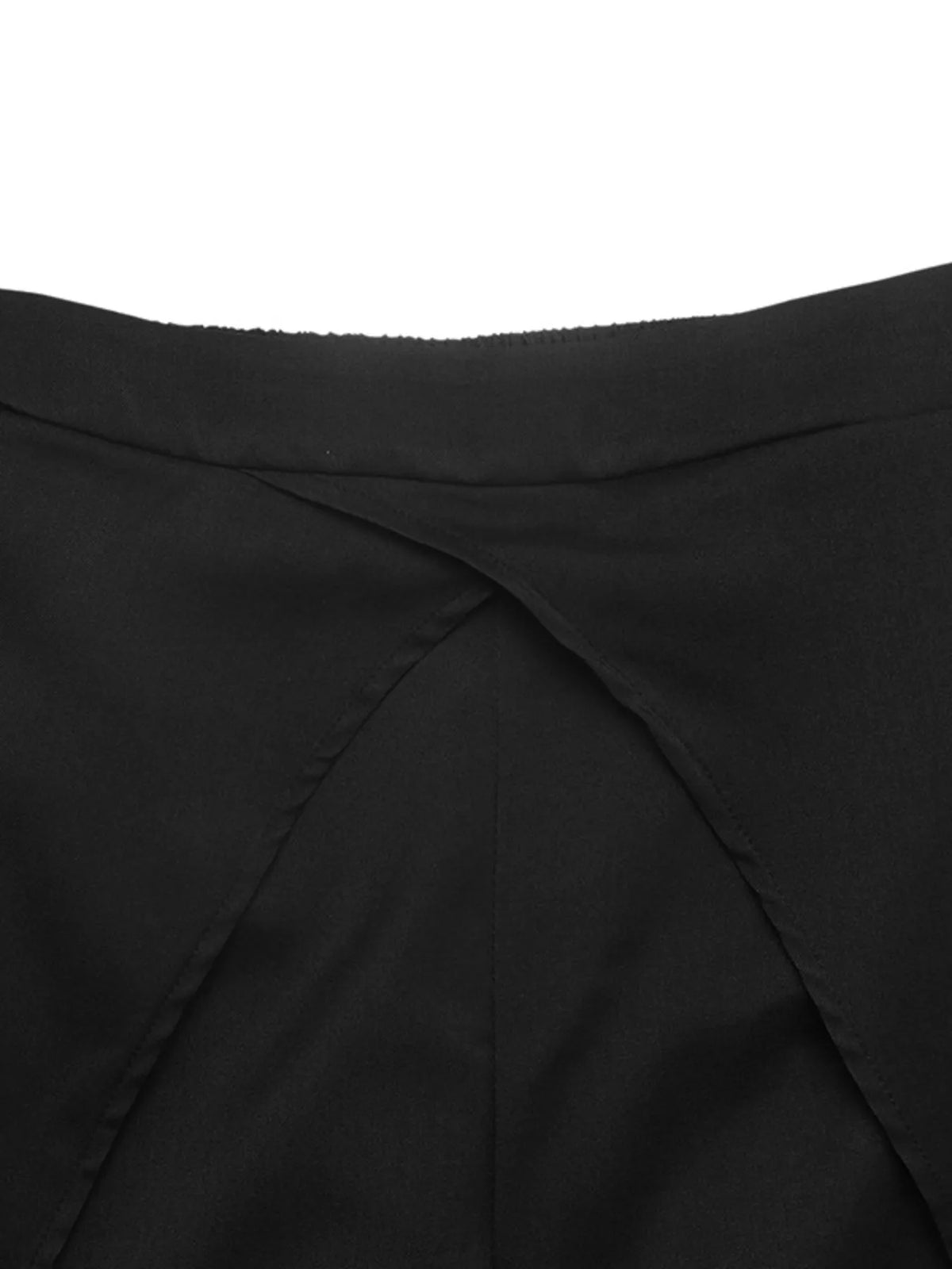 Wide-Leg Pants with Overlap Front Detail - Black - View 9