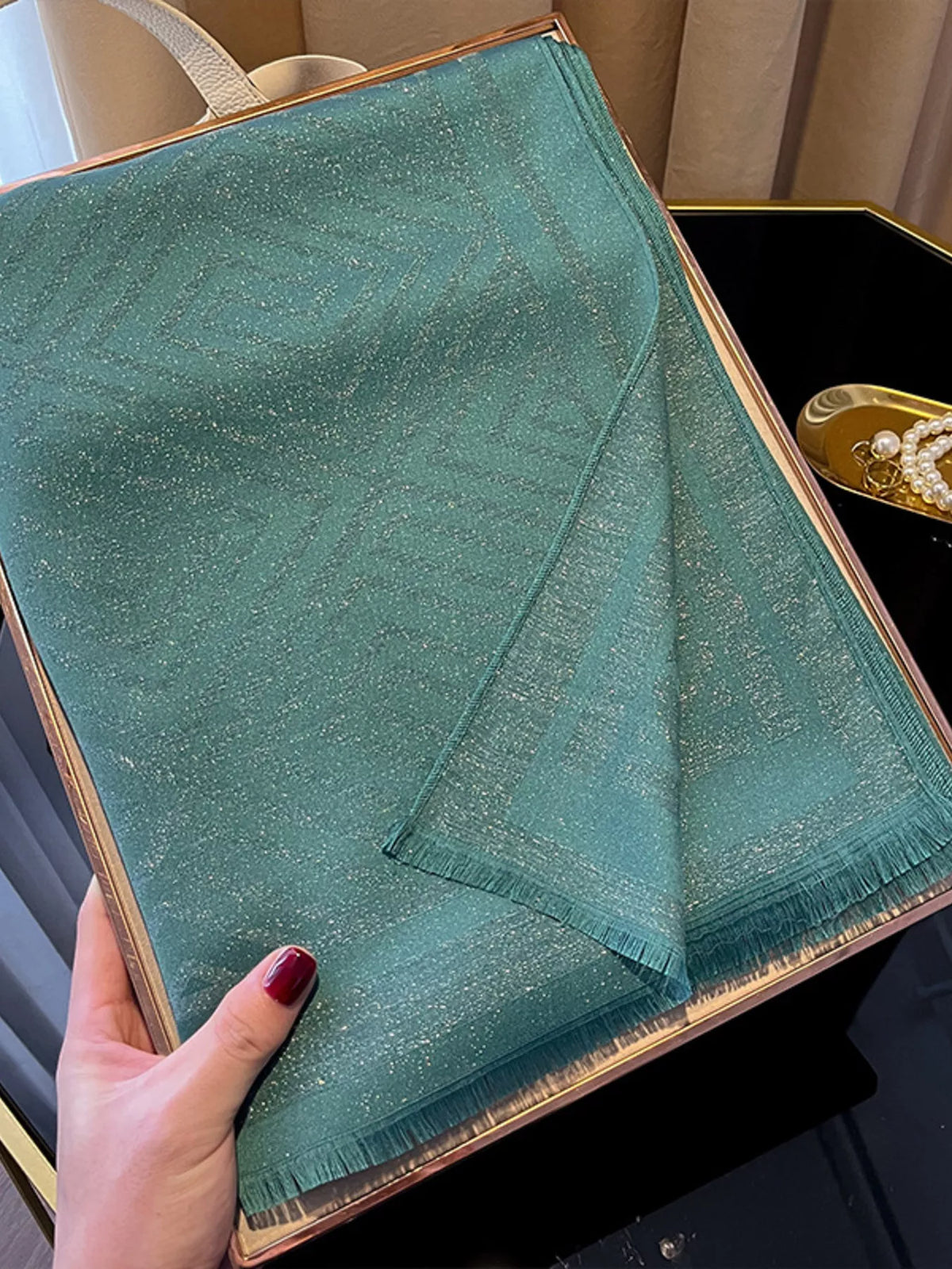Raw Hem Lightweight Scarf - Green - View 12