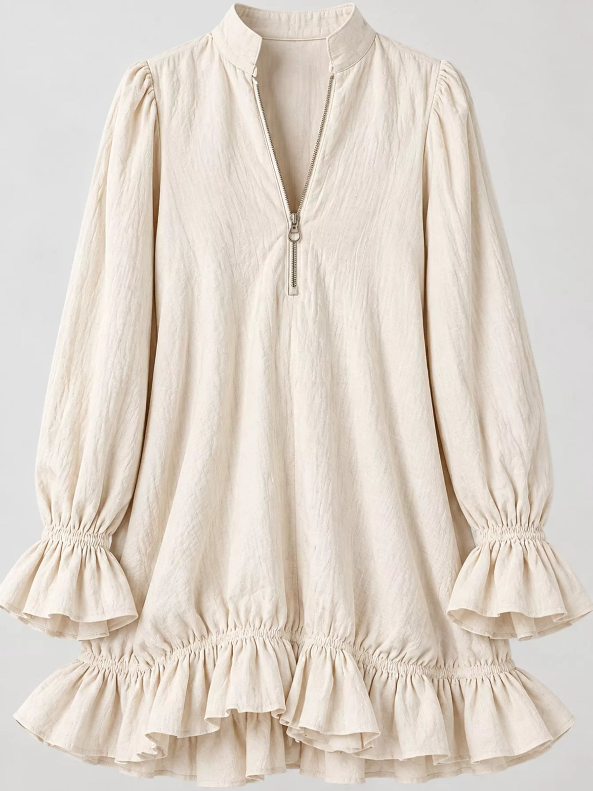 Zipper-Front Ruffle Hem Mini Dress - Off-White - View 25