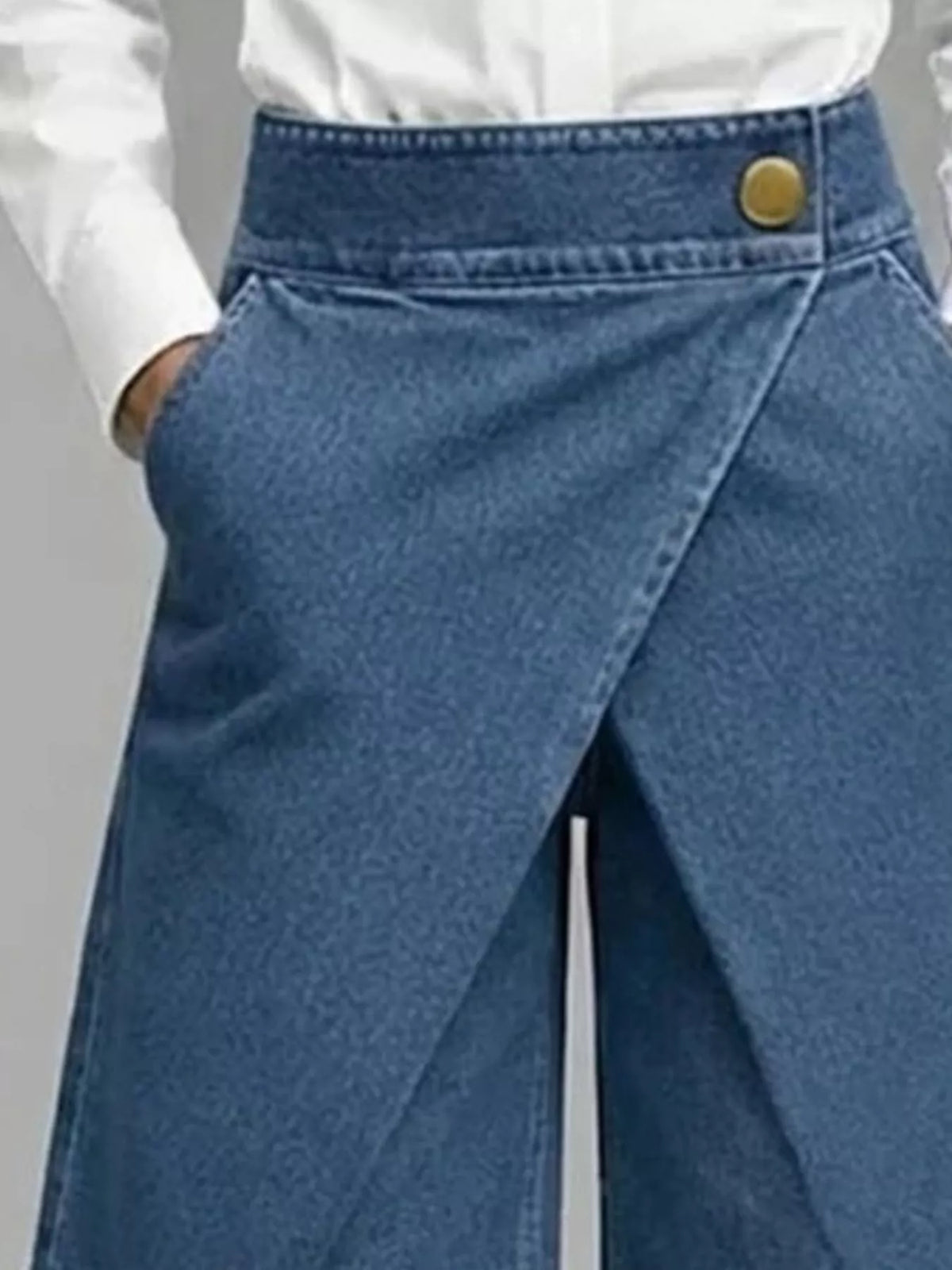 Full Size High-Waisted Wrap-Front Denim Look Shorts Plus Size - Dusty Blue - View 3