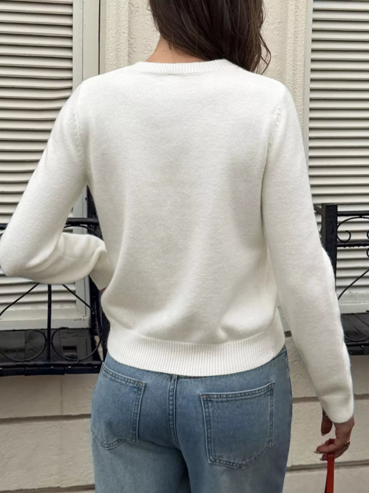 Bow Button Up Knit Cardigan - White - View 5