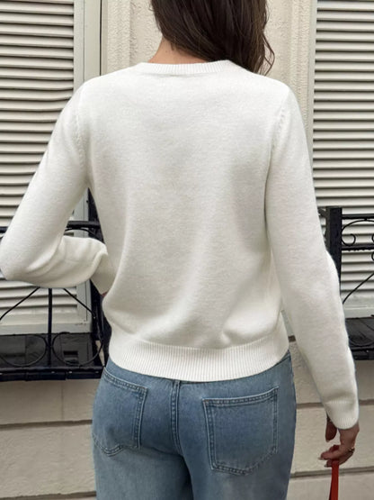 Bow Button Up Knit Cardigan - White - View 5