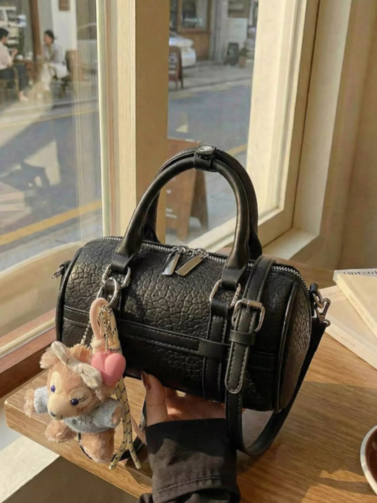 Textured Barrel Crossbody Bag - Black - View 6