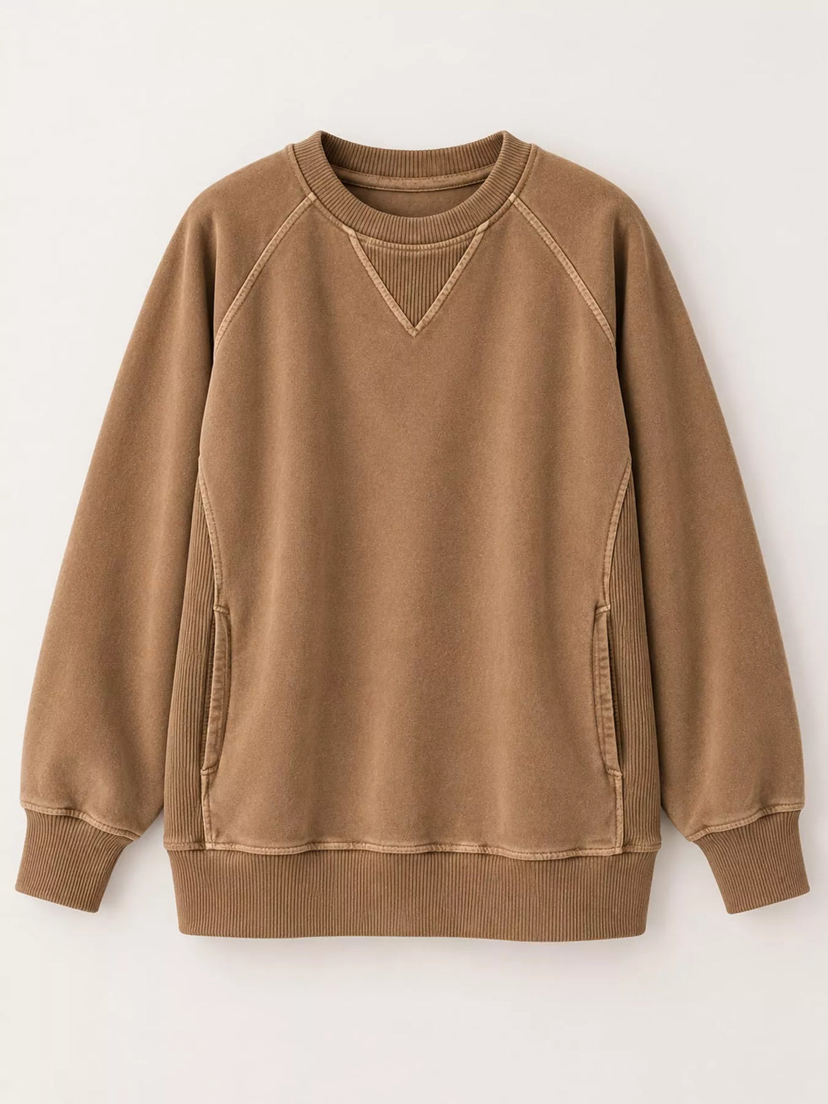 Crew Neck Raglan Sleeve Sweatshirt - Brown - View 27