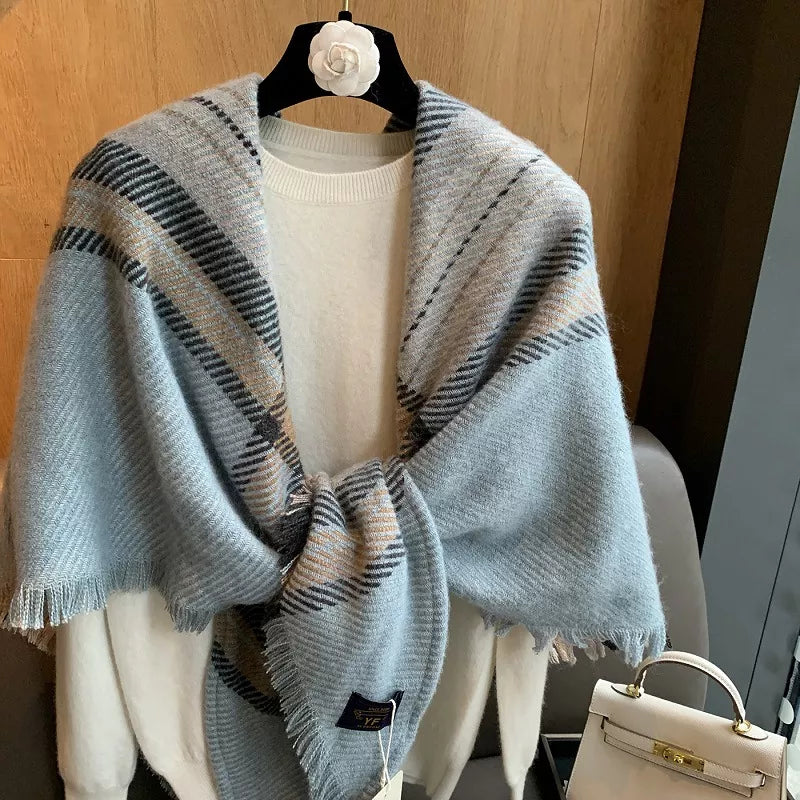 Raw Hem Plaid Scarf - Light Blue - View 2