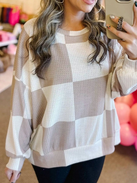 Checkered Breathable Textured Long Sleeve Top - product photo 2