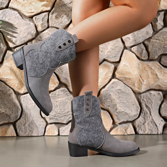 Point Toe Block Heels Boots - Dark Gray - View 1