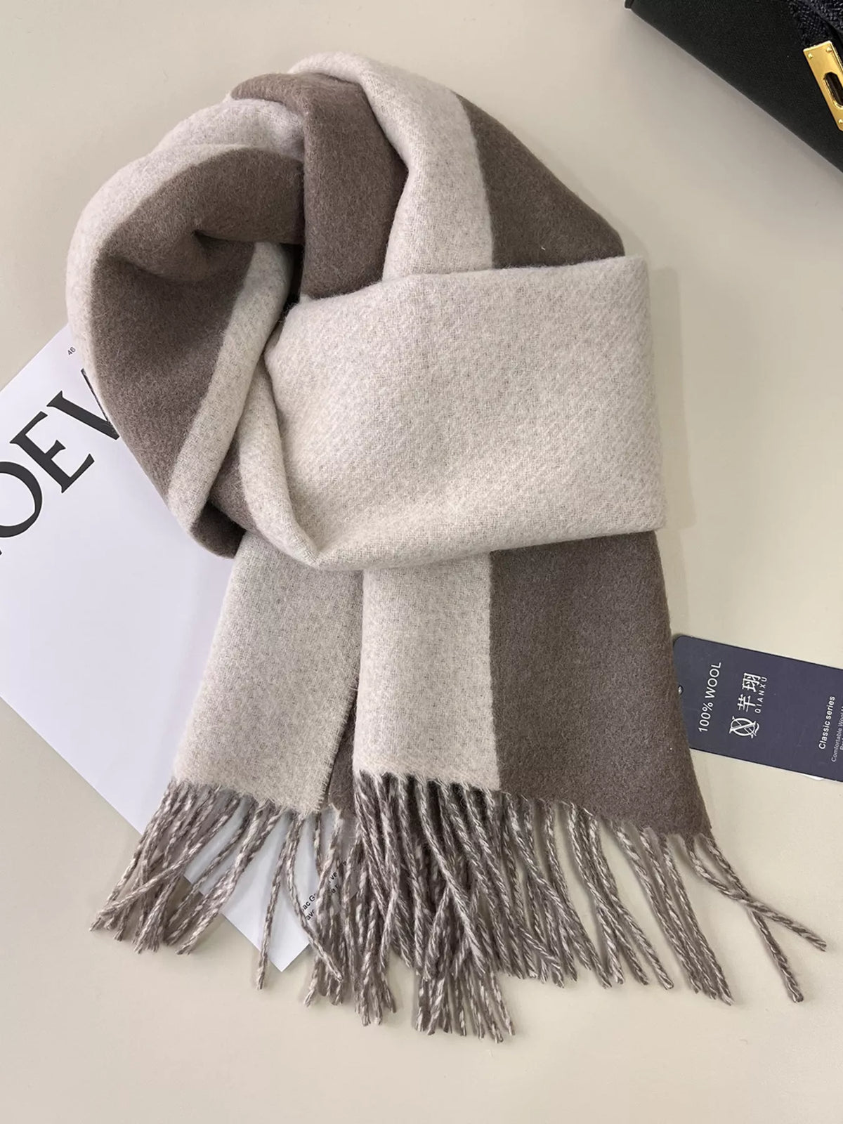 Fringe Color Block Scarf - Rice Color - View 7