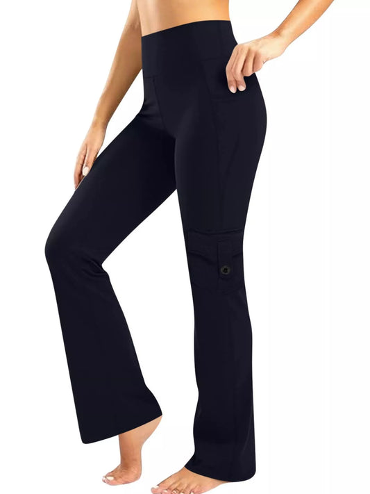 High-Waisted Yoga Pants with Pockets - Black - View 1