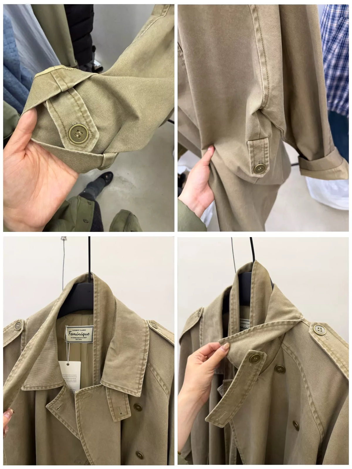 Vintage-Inspired Double-Breasted Belted Trench Outerwear - Camel - View 8