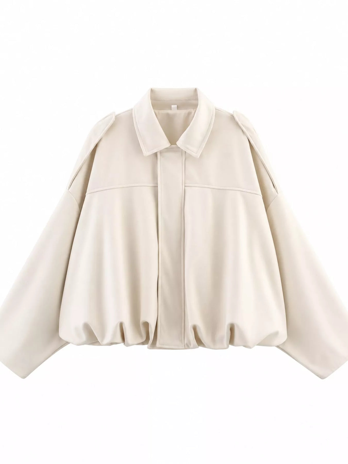 Elastic Hem Batwing Sleeve Jacket - Cream - View 14