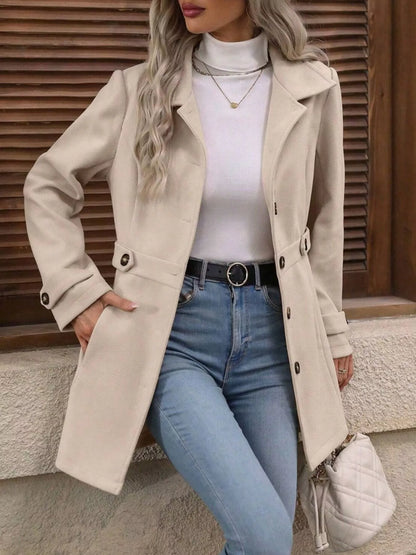 Single-Breasted Long Sleeve Coat - Apricot Color - View 3