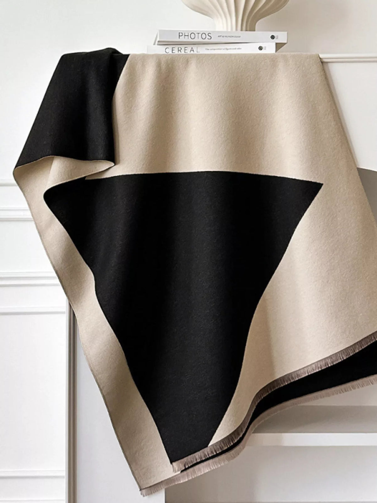 Color Block Raw Hem Scarf - Beige - View 3