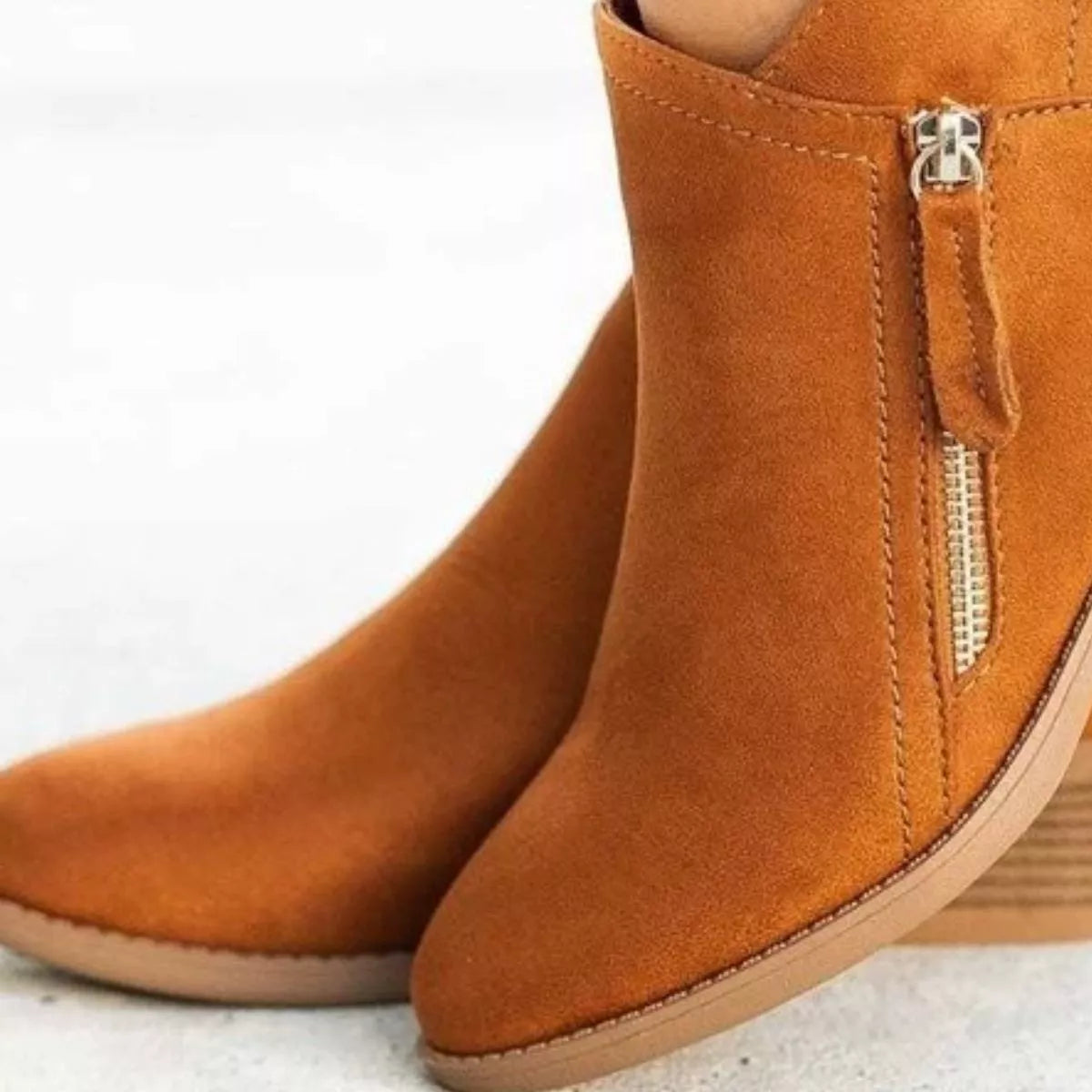 Round Toe Block Heels Boots - Orange - View 2
