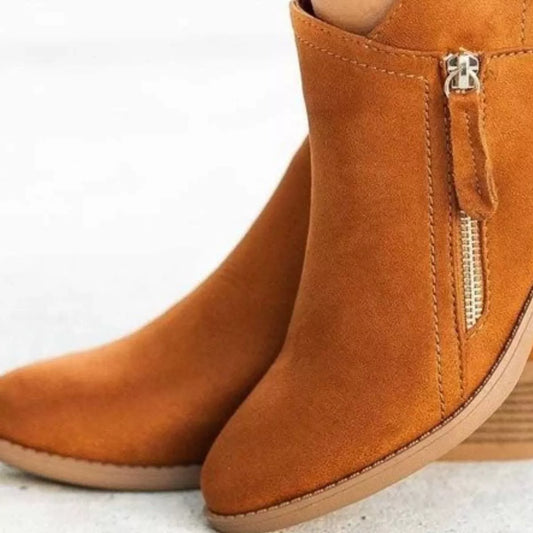 Round Toe Block Heels Boots - Orange - View 2