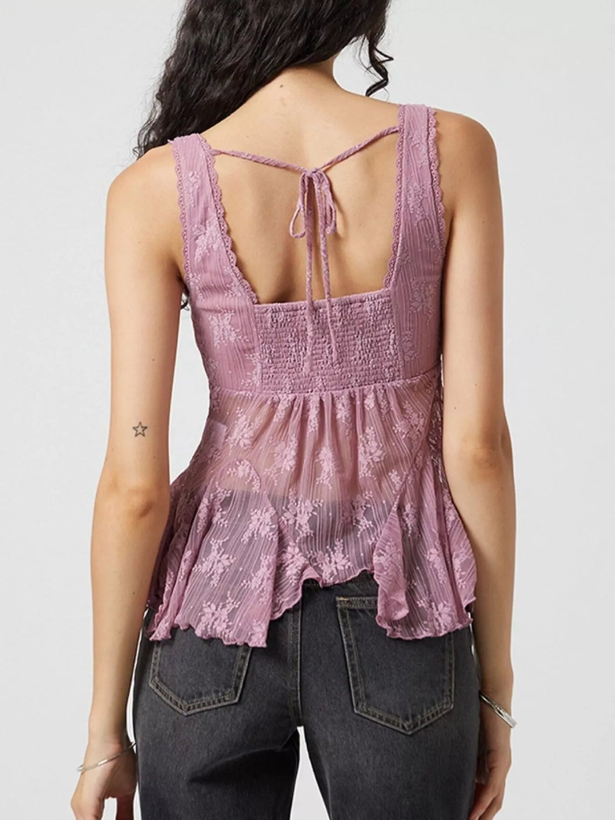 Lace V-Neck Tank - Purple - View 2