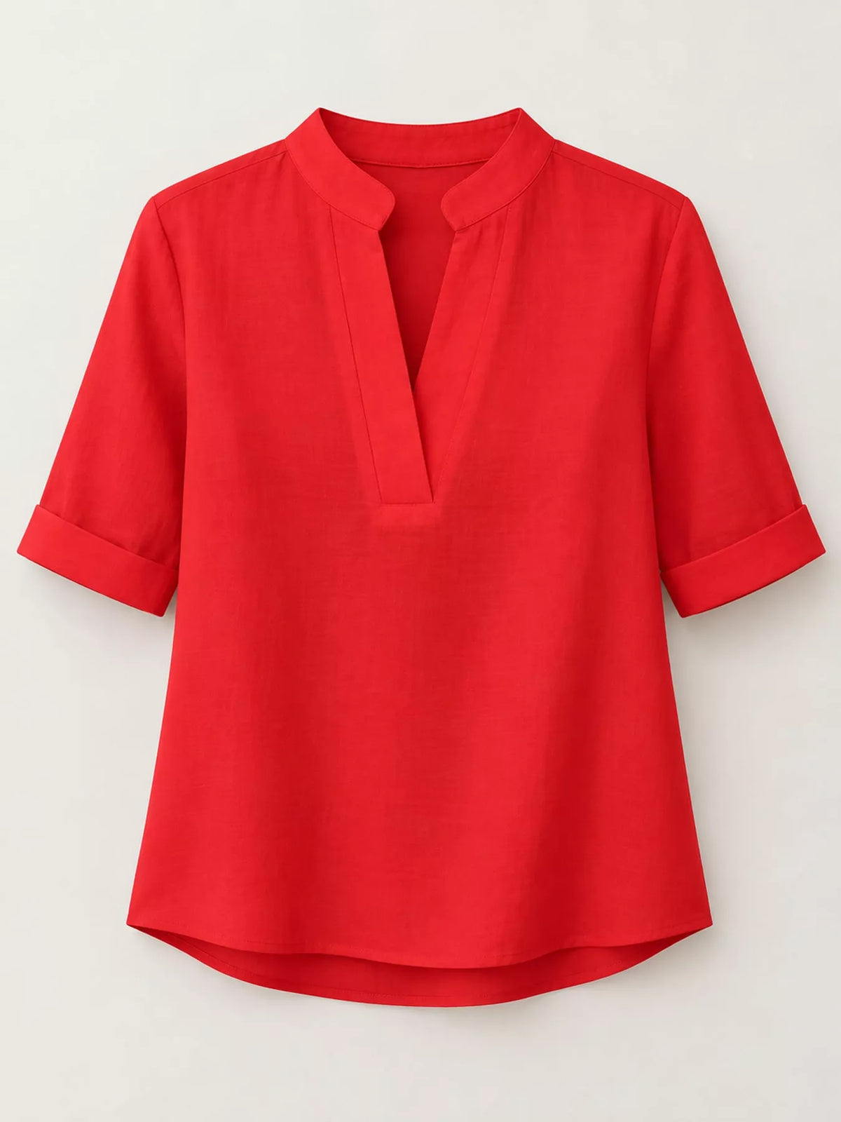 Full Size Notched Short Sleeve Blouse Plus Size - Red - View 35