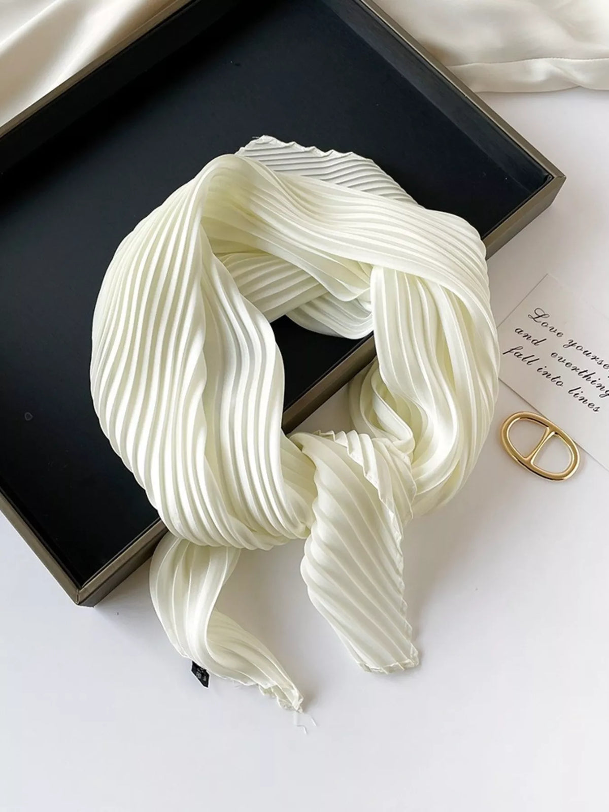 Pleated Satin Scarf - Pleated Milky White - View 2