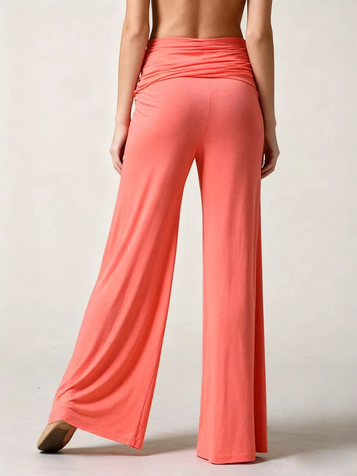 High-Waisted Fold-Over Wide Leg Active Pants - Orange - View 6