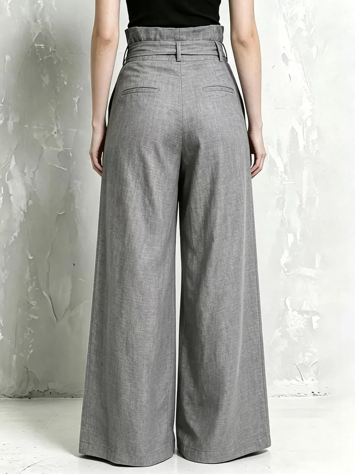 Full Size Wide-Leg Paperbag Waist Pants Plus Size - Gray - View 2