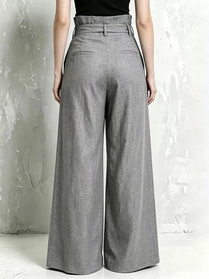 Full Size Wide-Leg Paperbag Waist Pants Plus Size - Gray - View 2