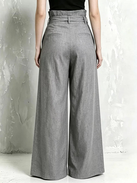Full Size Wide-Leg Paperbag Waist Pants Plus Size - Gray - View 2
