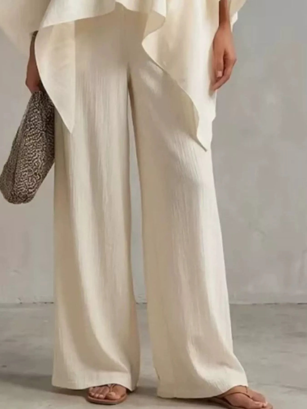 Loose Fit V-Neck Top and Pants Two-Piece Set - White - View 2