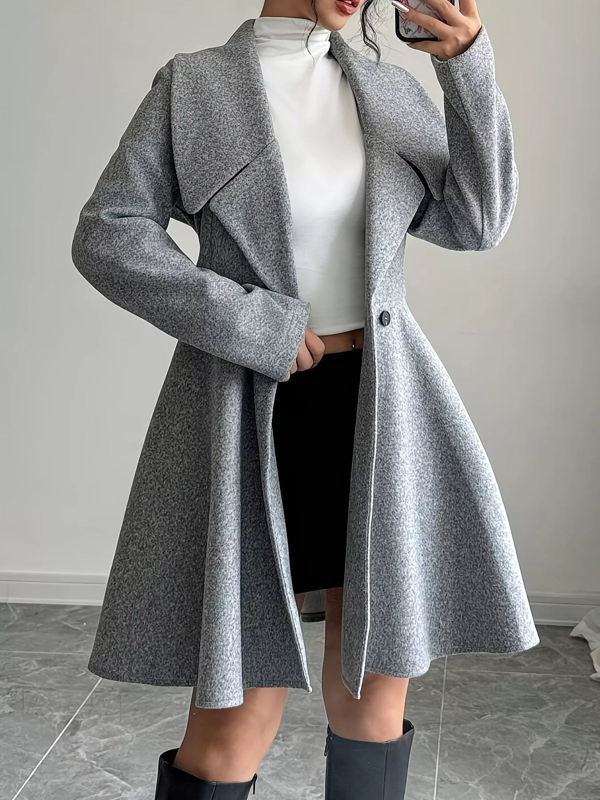 Double-Breasted Long Sleeve Outerwear - Gray - View 3