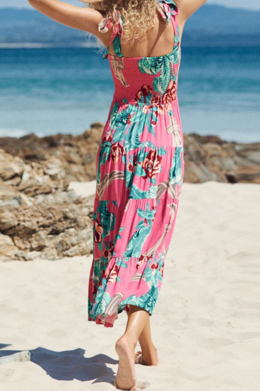 Floral Smocked Tie-Shoulder Tiered Dress - Multicolor - View 2