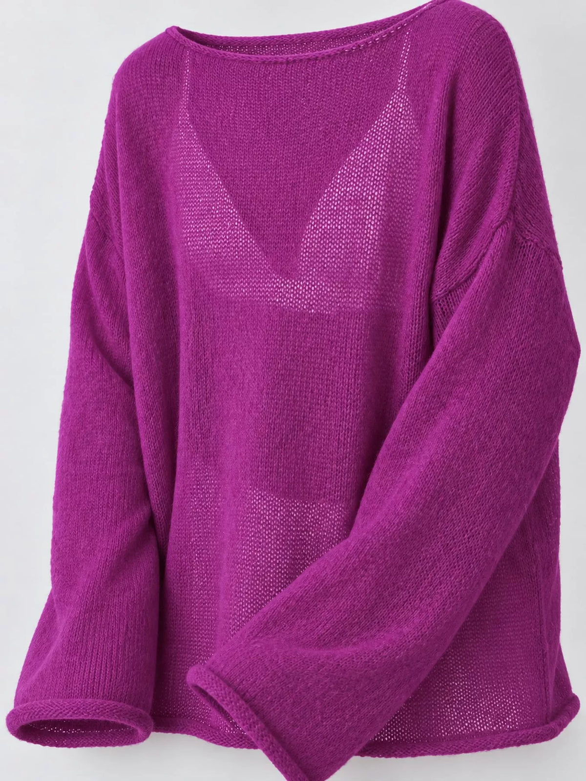 Full Size Sheer Lightweight Knit Top Plus Size - Purple - View 55