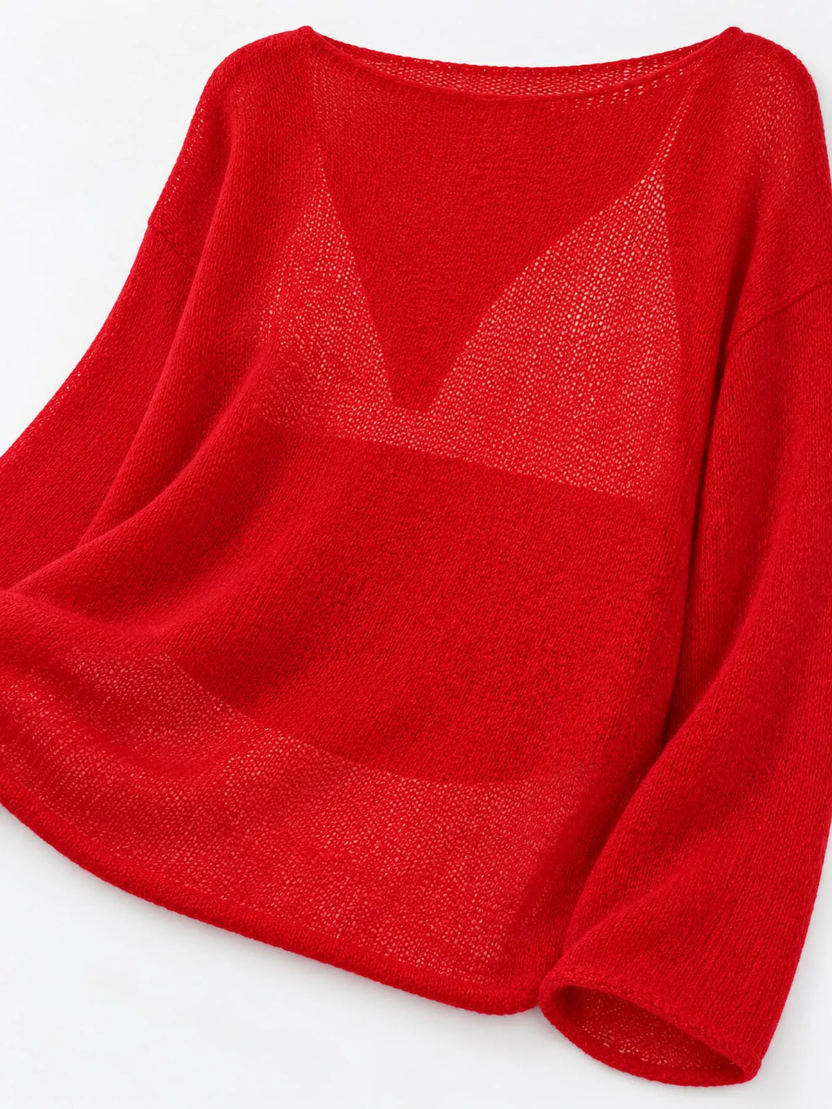 Full Size Sheer Lightweight Knit Top Plus Size - Red - View 11